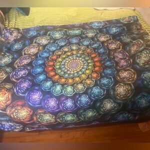 Boho Jewel-Tone Mandala Tapestry Blanket – 58x48 Vibrant Wall Art or Beach Throw
